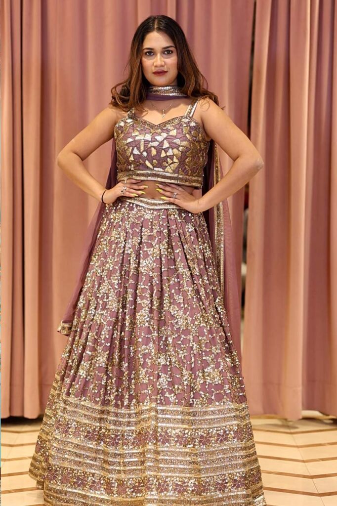 Shimmer lehenga for mehendi